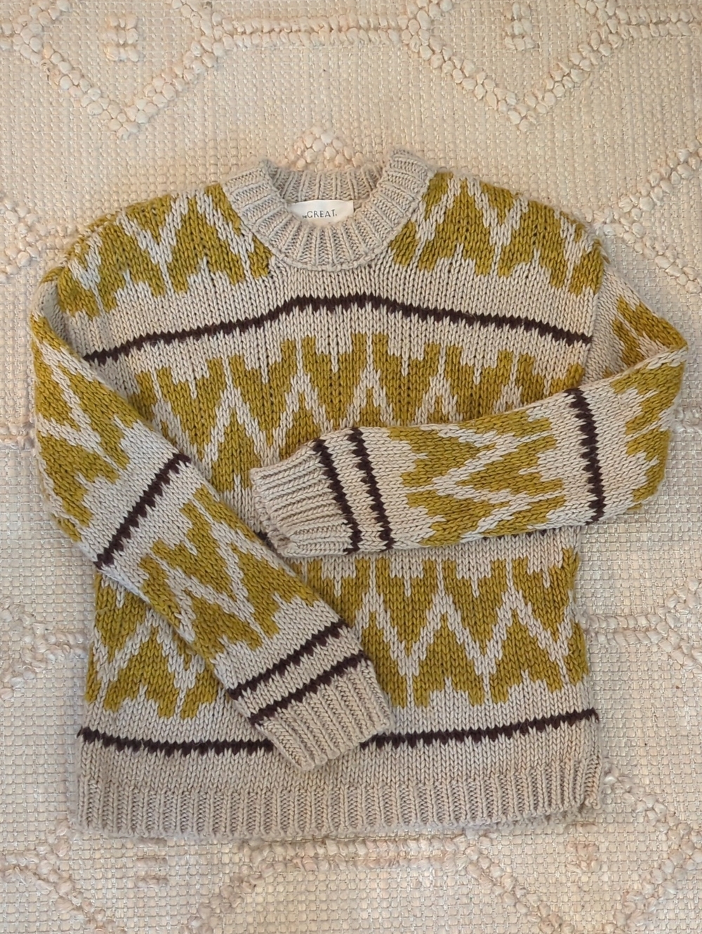 THE GREAT. The Fold Pullover Sweater Fair Isle Geometric Knit [0] [Tan]